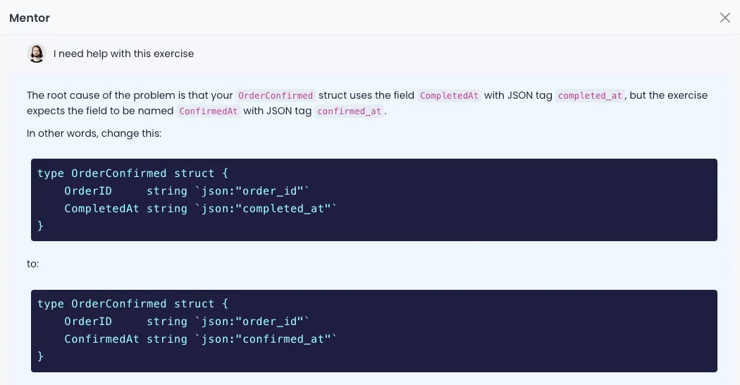 AI Mentor catching a typo