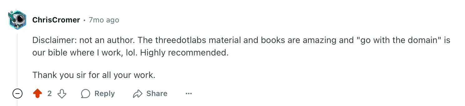 Reddit testimonial about threedotlabs material